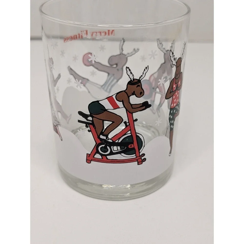 Merry Fitness Christmas Reindeer‎ Rocks Glass Holiday Lowball Tumbler Funny Gym